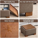 WUTUTUEE 24" Square Ottoman Coffee Table with Storage, Boucle Ottomans with Tray and Solid Wood Legs for Living Room, Bedroom and Apartments, Small Modern Ottoman Tea Table with Lift-Off Lid, Brown