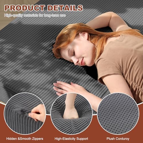 6-Inch Tri-Fold Foldable Mattress, Folding Sofa Bed with Removable Washable Cover, Portable Futon Mattress Full Size Floor Guest Mat with Non-Slip Bottom & Carry Handles for Camping (Grey, Queen)