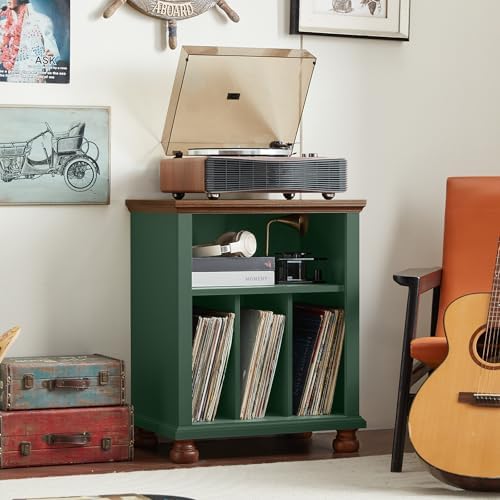 Joaxswe 24" Wide Record Player Stand with Vinyl Record Storage, Green | Mid-Century Record Player Table Up to 200 Albums,Large Wood Turntable Stand Cabinet Dispaly Shelf for Living Room,Bedroom