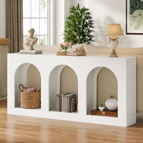 Tribesigns 70.9" White Console Table with Storage, Wood Entryway Entry Table with 3 Arched Shelves for Foyer, Hallway, Living Room, Behind Couch Sofa, Narrow Long