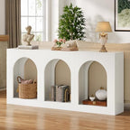 Tribesigns 70.9" White Console Table with Storage, Wood Entryway Entry Table with 3 Arched Shelves for Foyer, Hallway, Living Room, Behind Couch Sofa, Narrow Long