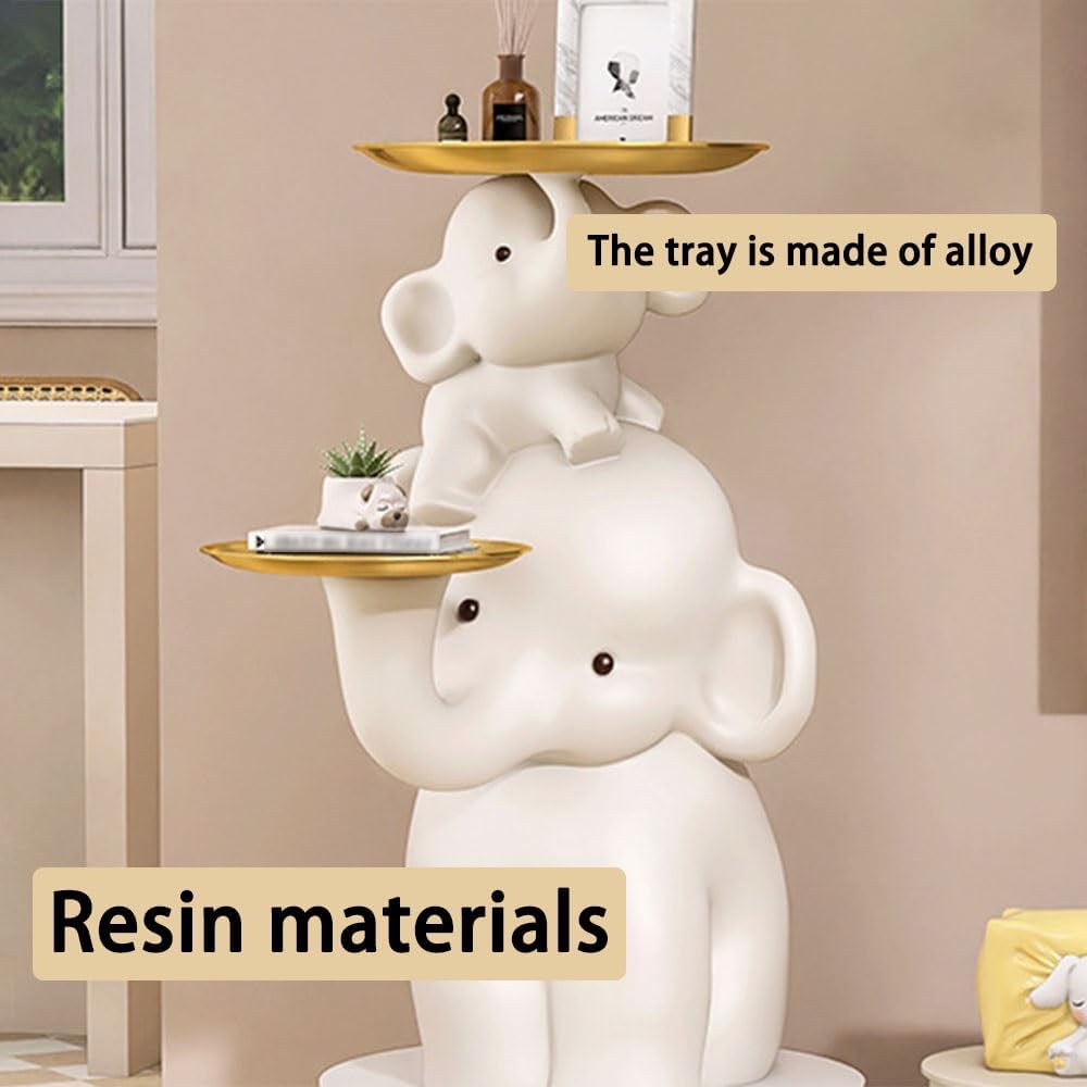 Elephant Shaped Side Table with Two Trays, Stylish Resin End Tables, Cute Small Accent Table, Modern Coffee Table for Living Room, Bedroom, Patio