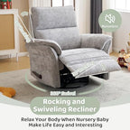 Oversized Swivel Rocker Recliner with Adjustable Headrest, Rocking Chair Nursery with Overstuffed Armrest, Manual Rocker Recliner Nursery Chair for Living Room,Light Grey