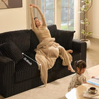 GOSUHI 80" Cloud Couch Loveseat, Deep Seats, Pocket Spring, Corduroy, Black | High Backrest, Pocket Spring Cushions, Oversized 2-Seater, Comfy Upholstered Couches for Living Room