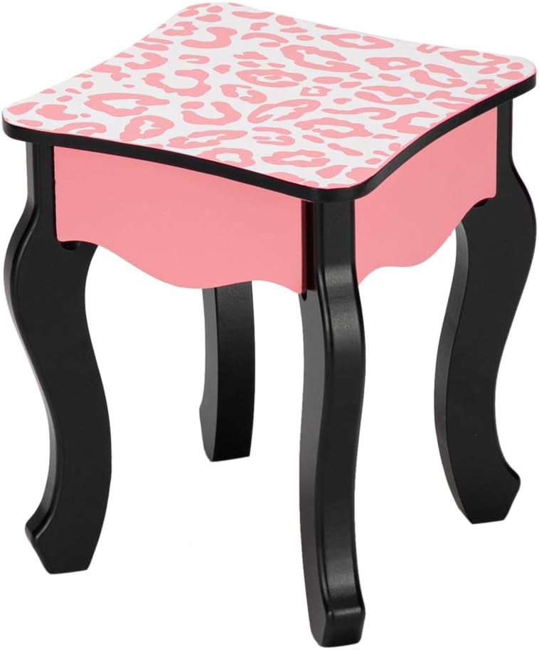 Bonnlo Kids Vanity Set, Modern Princess Vanity Table with Stool, Tri-Folding Mirror Desk for Girls Makeup Dressing Table with Drawer