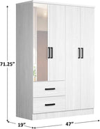 Woodpeckers Furniture And Mattress 4 Mirrored Doors Wardrobe 2 Drawers with Shelves 72 high (1 Mirror, White)