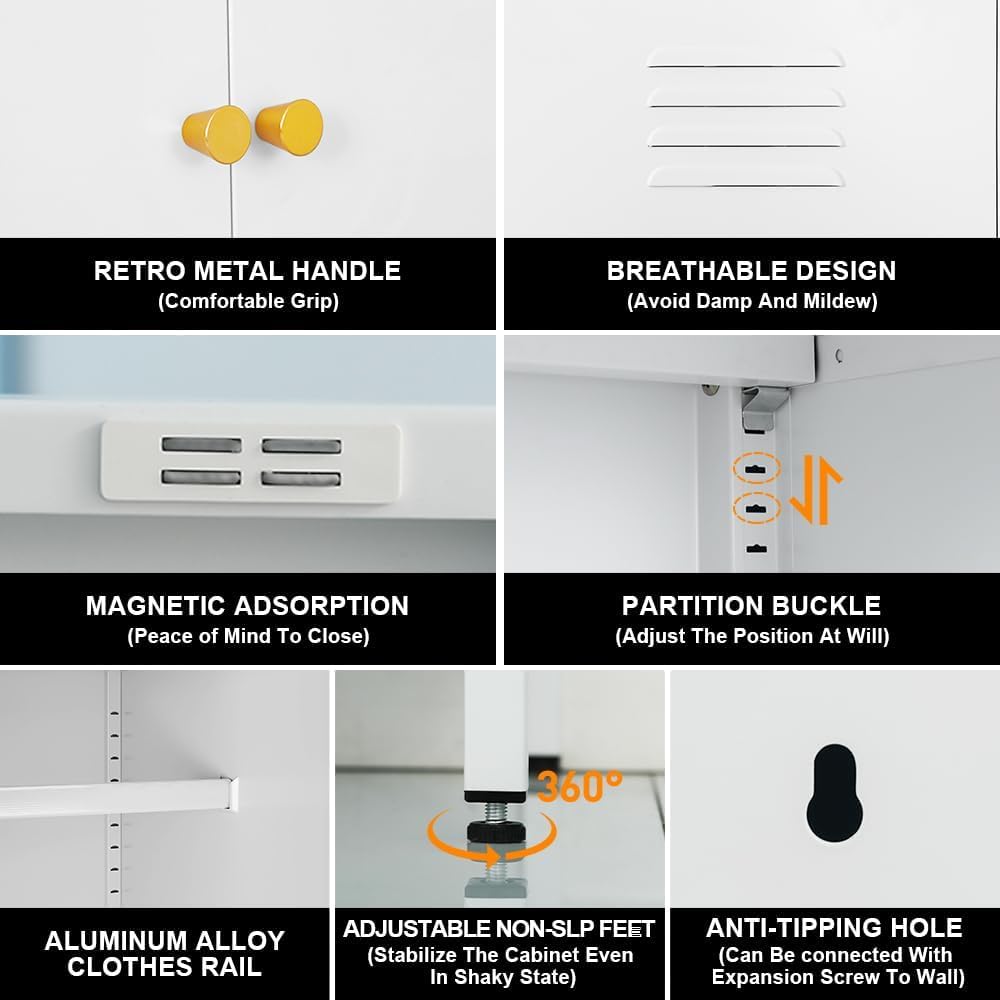 Metal Storage Cabinets with Magnetic Doors, Steel Locker with Adjustable Shelf, Locker Storage Cabinets for Garage, Office