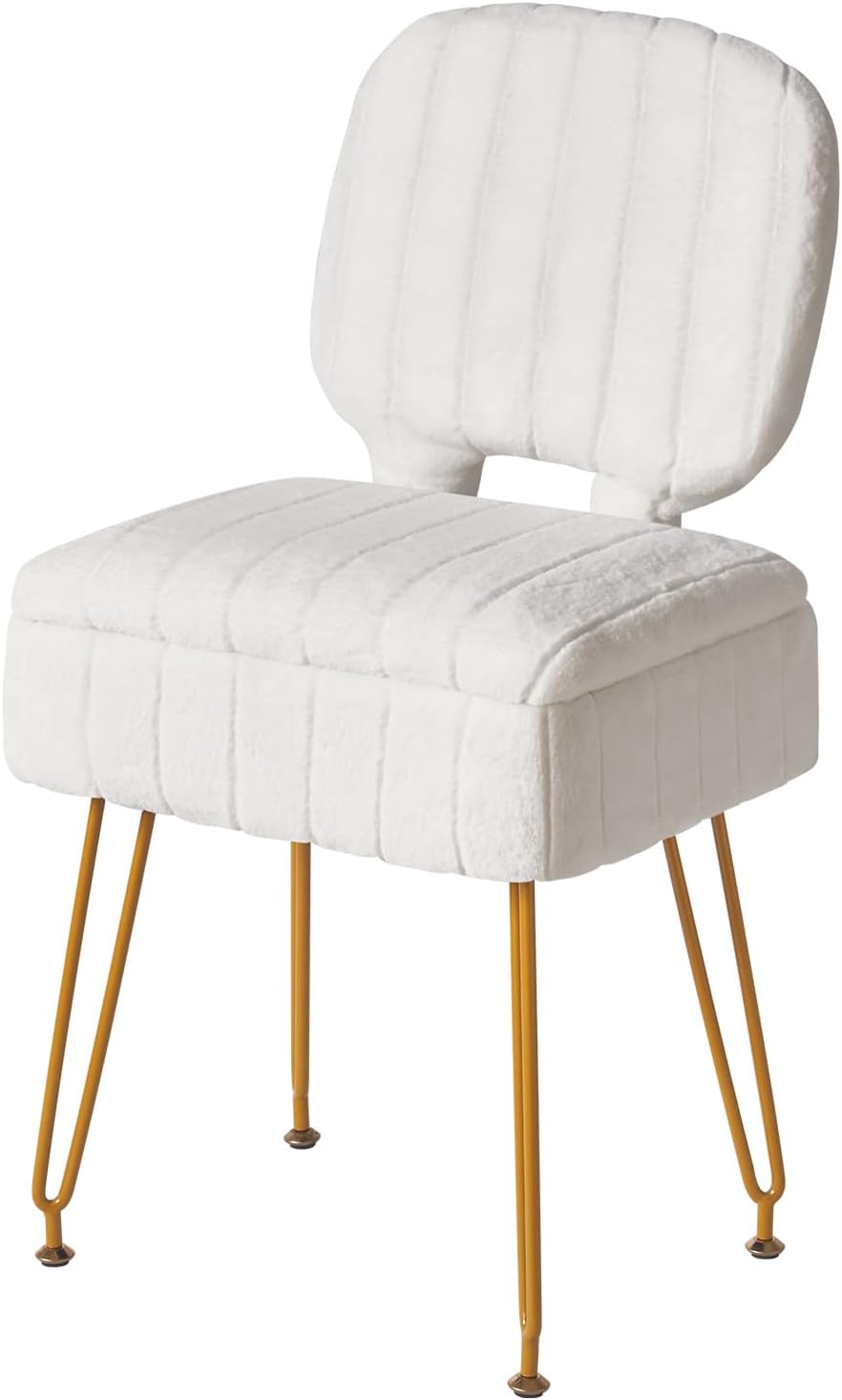IBUYKE Vanity Stool with Storage, Folding Back Makeup Chair, White WBD030W | Rectangular Small 15.75" x 11.81" x 29.13" Velvet Cute Ottoman Stool Living Room Anti-Slip Feet