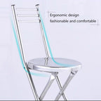 Folding Stool, Stainless Steel Bar Chair, Portable Collapsible Round Breakfast Bar Stool, Durable and Sturdy Portable Fold Up Stool for Outdoor Indoor Kitchen Dining Room