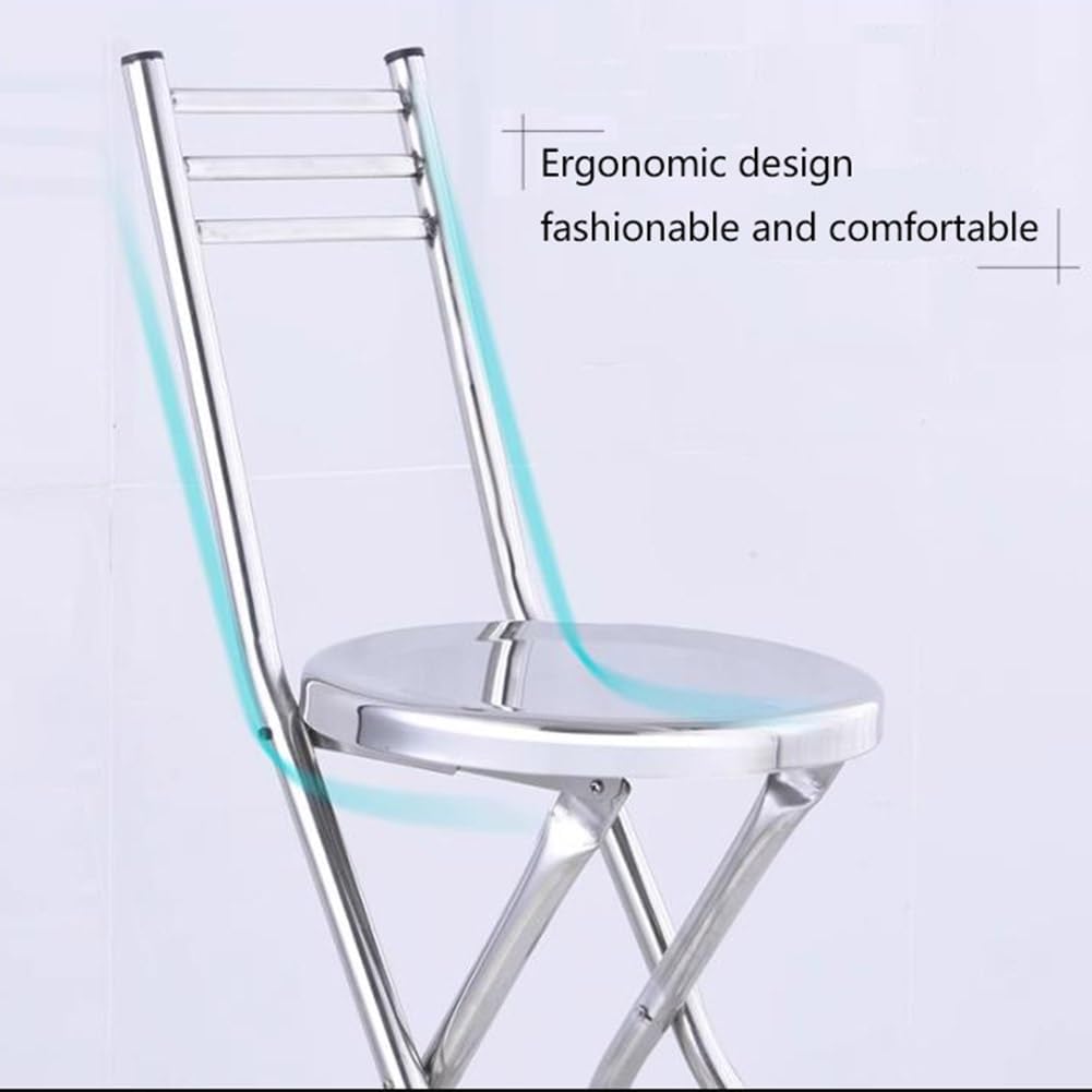 Folding Stool, Stainless Steel Bar Chair, Portable Collapsible Round Breakfast Bar Stool, Durable and Sturdy Portable Fold Up Stool for Outdoor Indoor Kitchen Dining Room