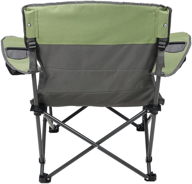 Quilted Double Camping Chair and Single Camping Chair with Padded Seat and Back for Camping/Hiking/Backpacking – Available in Low and Standard Heights (Low Chair (Gray/Asparagus))