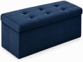 ALASDO 30 Inch Folding Storage Ottoman Bench with Hidden Storage, Velvet Storage Ottoman Foot Rest Stool, End of Bed Bench for Bedroom, Living Room, Entryway and Closet, Navy Blue