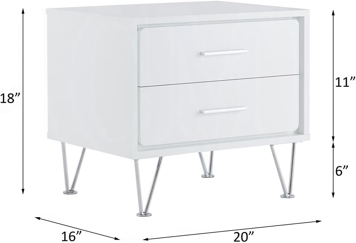 2 Drawers Nightstand with Metal Legs ﻿,for Small Spaces