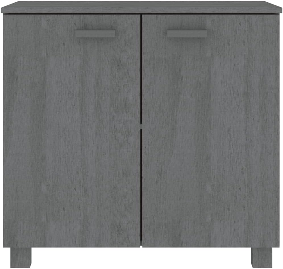 Dark Grey Solid Pine Wood Sideboard with MDF Large Storage, Rustic Style Furniture for Living Room Dining Area, 2 Doors and Built-in Shelves Organizer