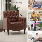 HULALA HOME Mid Century Modern Genuine Leather Accent Chair Set of 2, Brown | Button Tufted Leather Armchair, Upholstered Club Chair with Nailhead Trim, Solid Wood Legs, for Living Room Bedroom