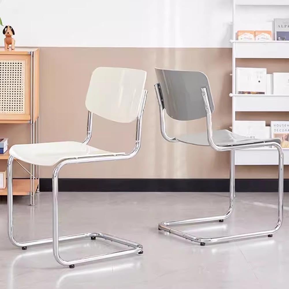 Etlegor Kitchen Plastic Backrest Dining Chair, Modern Cantilever Side Chair w/Chrome Steel Frame for Living Room Office Leisure Area(Creamy White)