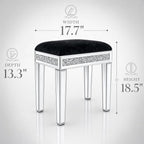 Vanity Stool with Storage, Velvet Upholstered Ottoman with Mirrored Legs, Hidden Storage Compartment, Diamond Trim Glam Makeup Chair & Piano Bench