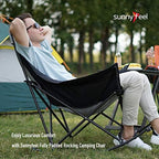 SUNNYFEEL Oversized Folding Rocking Camping Chair for Adults, 500lbs Grey | Heavy Duty Outdoor Rocker Camping Chairs, High Back Padded Lawn Recliner with Side Pocket & Carry Bag