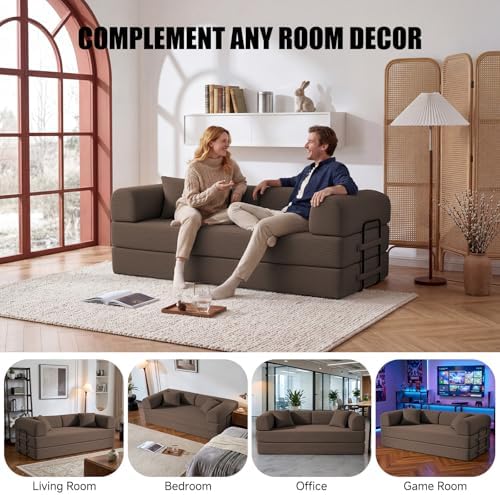 79" Convertible Futon Sofa Bed,6-in-1 Couches for Living Room | Corduroy Loveseat Sleeper Sofa, Modular Pull Out Couch with Pillows,Futon Sofa No Assembly, Brown