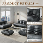 Comfy Lazy Floor Sofa Couch,Soft Armless Chair,Faux Leather Lounge Chair,Corner Relax Sofa Couch for Living Room Bedroom,Salon Office,Adults（Black+3 Seat