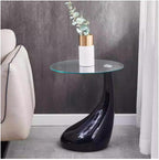 Etlegor Modern Round Glass Coffee Table, Tempered Glass End Table Accent Side Table for Living Room, Bedroom Office ﻿(Black)