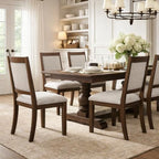 HomePop Open Back Upholstered Wood Frame Dining Chairs -Neutral Textured Solid (Set of 2)
