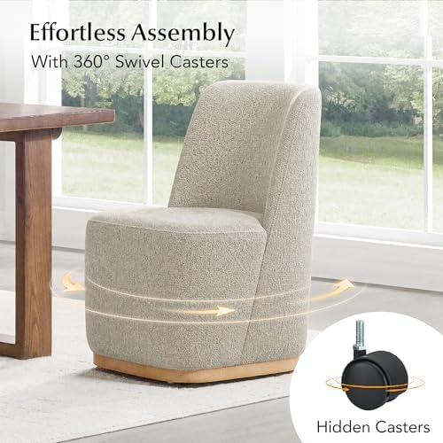CHITA Upholstered Rolling Dining Chair on Casters Set of 4, Oatmeal | FSC Certified Modern Fabric Dining Chair with Casters, Boucle Dining Chairs for Reading Room Kitchen Dining Room