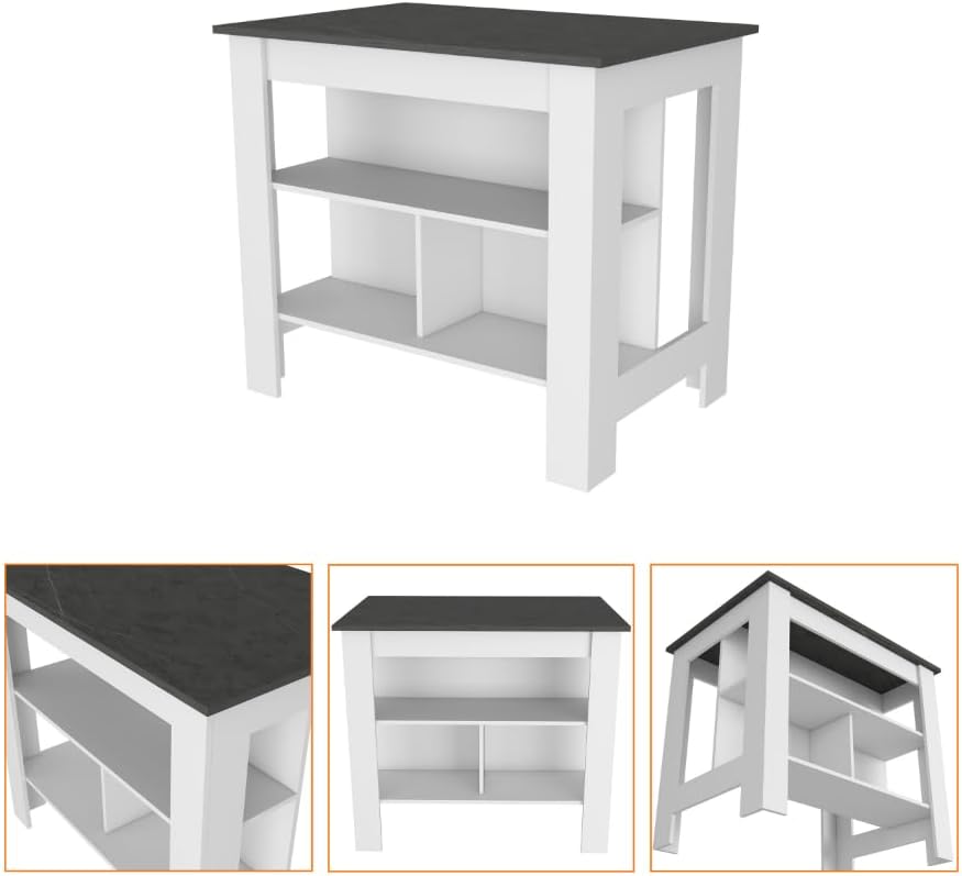 2 Piece Kitchen Set with Island and Microwave Pantry Cabinet | Interlocking mechanism for setup without tools assembly
