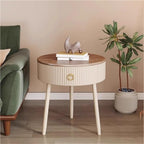 Modern Round End Table with Drawer Wood Double Storage Nightstand Side Table for Living Room Multi Scenario Use(Black,50cm)