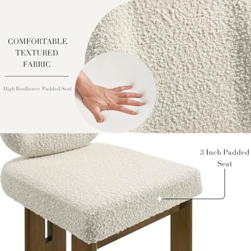 CIMOTA Modern Boucle Dining Chairs Set of 4, Upholstered Armless Side Chairs with Ergonomic Curved Back/Walnut Wood Legs, Mid-Century Accent Chairs for Kitchen or Dining Room, Beige