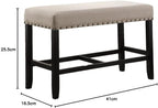 Roundhill Furniture Biony Fabric Counter Height Dining Bench with Nailhead Trim, Tan