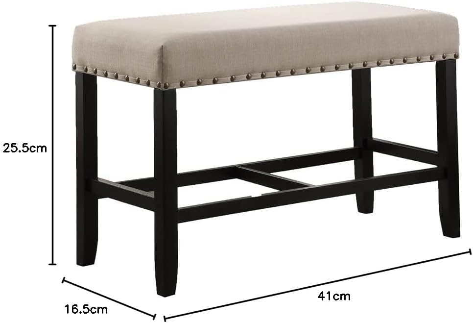 Roundhill Furniture Biony Fabric Counter Height Dining Bench with Nailhead Trim, Tan