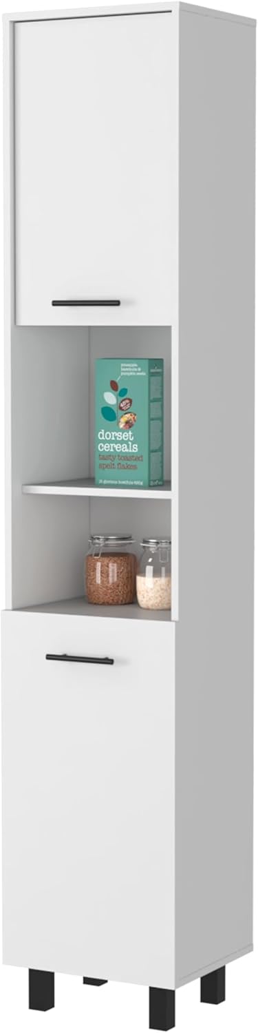 Small White 2-Door Pantry Cabinet with Shelving, Kitchen Storage, Versatile Corner Unit