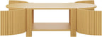 Living Room Table Set of 3 with 1 Coffee Table and 2 Side Tables, Rubber Solid Wood, Soft-Close Door, Natural, 47"