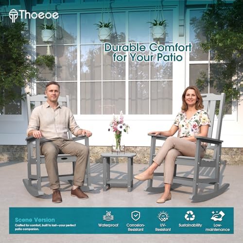 THOEOE Outdoor Rocking Chairs Set of 4, Oversized Patio Rocking Chair