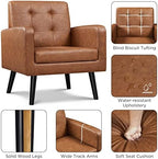 Yaheetech Mid Century Accent Chairs Set of 2 Living Room Chairs Retro Brown | Faux Leather Upholstered Sillones Para Sala, Modern Reading Nook Chairs, Button Tufted Back, Rubberwood Legs, Bedroom Office