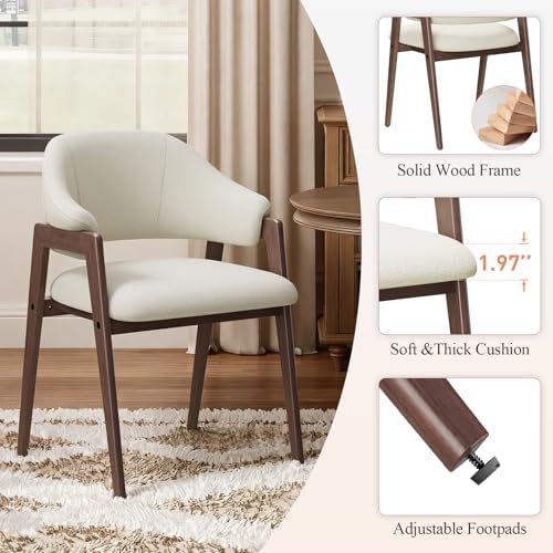 MALOL Wooden Dining Chairs Set of 4, Modern Fabric Upholstered Dining Room Chair, Kitchen Side Chairs, Farmhouse Dinner Chair with Curved Open Back for Kitchen, Beige