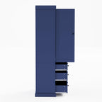 77inch Farmhouse Kitchen Pantry, Freestanding Tall Cupboard Storage Cabinet with 3 Adjustable Shelves, 8 Door Shelves, 3 Drawers for Kitchen, Dining Room, Blue