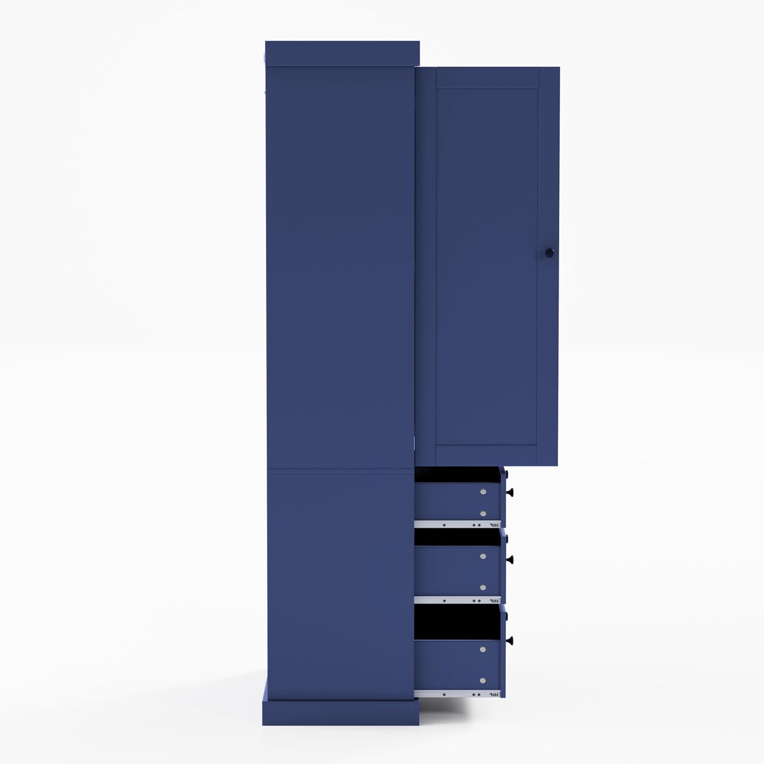 77inch Farmhouse Kitchen Pantry, Freestanding Tall Cupboard Storage Cabinet with 3 Adjustable Shelves, 8 Door Shelves, 3 Drawers for Kitchen, Dining Room, Blue