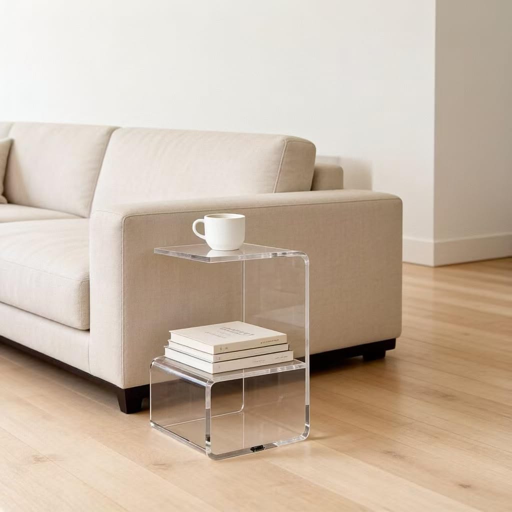 Acrylic End Table for Nightstand,21" H C-Shaped End Table for Living Room,Bedside Table for Bedroom.Side Tables for Living Room for Small Spaces,Clear