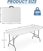 6 FT Folding Picnic Table Easy to Fold and Store, Foldable Table for Camping Picnic Dining Party Kitchen Outdoor Indoor with Carrying Handle, White