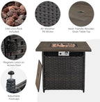 Belord Patio Furniture Set with Fire Pit Table,8 Piece Wicker Outdoor Furniture Set, Swivel Rocker Chairs with Ottomans and Sectional Couch, All Weather Patio Conversation Set,Brown Wicker/Gray