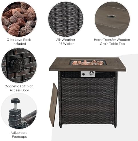 Belord Patio Furniture Set with Fire Pit Table,8 Piece Wicker Outdoor Furniture Set, Swivel Rocker Chairs with Ottomans and Sectional Couch, All Weather Patio Conversation Set,Brown Wicker/Gray