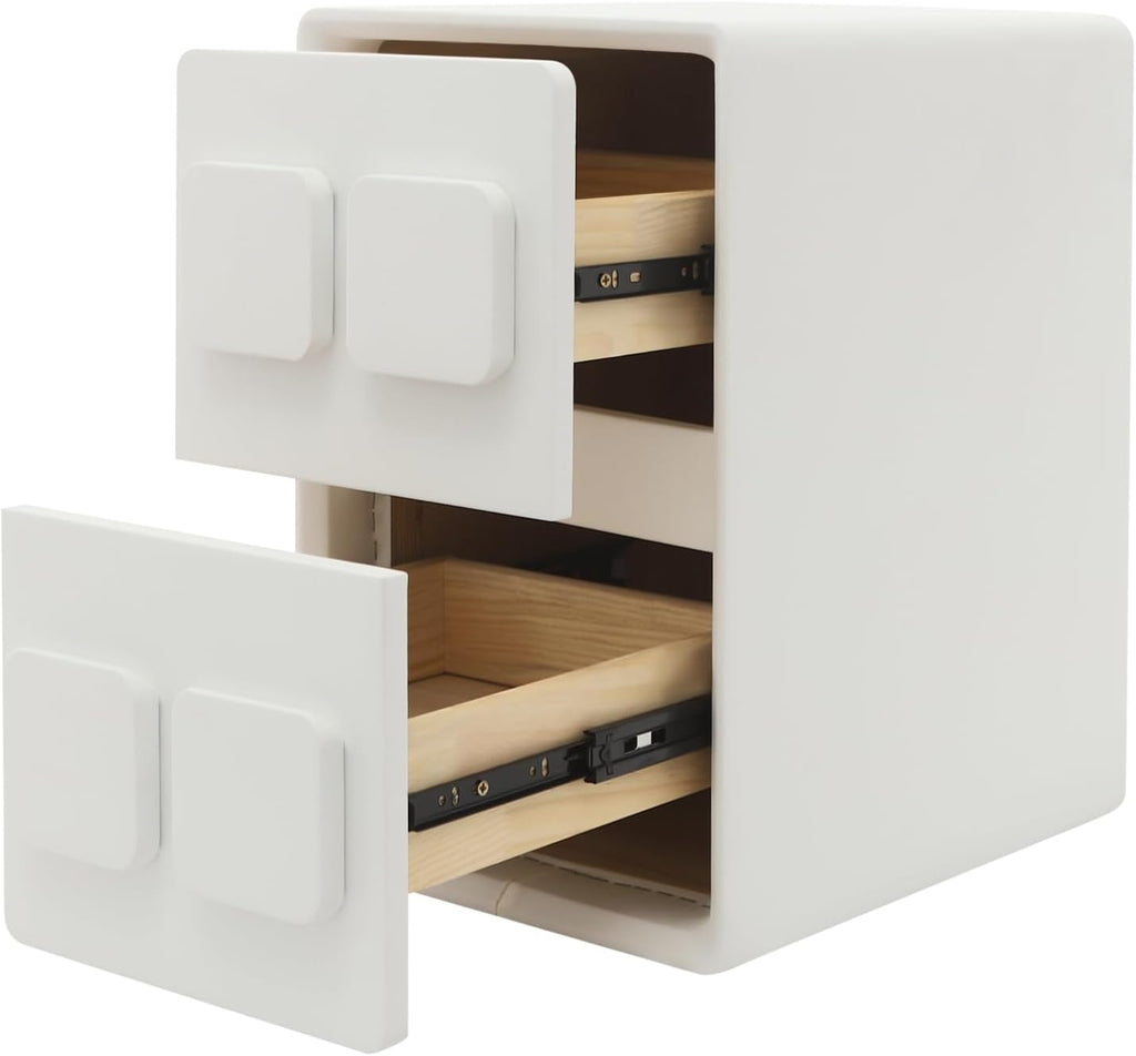 Modern Minimalist End Table, with 2 Drawers Bedside Table, Bedside Nightstand for Bedroom, Living Room, Office, 15.75x11.81x19.69 Inches (White)