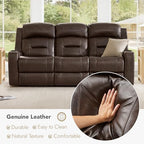 Watson & Whitely Genuine Leather Lay Flat Power Reclining Sofa, Brown | 3-Seater Recliner Couch, Power Headrests, Cup Holders, USB & Type-C Charging Ports, Electric Reclining, Living Room
