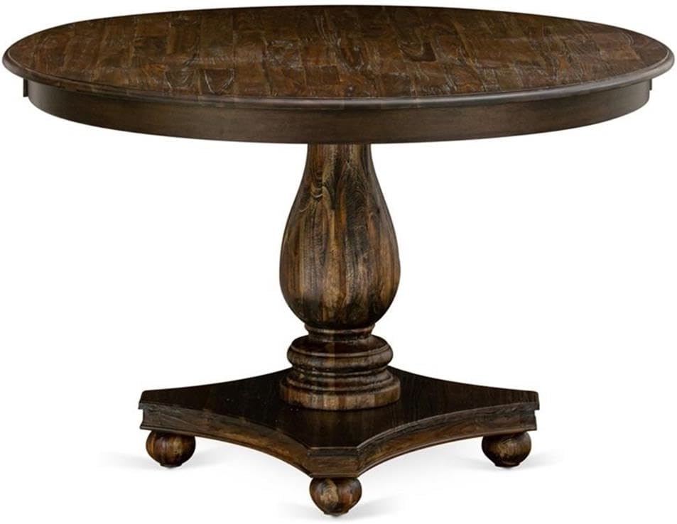 FE2-07-TP Ferris Dining Table - a Round Wooden Table Top with Pedestal Base, 48x48 Inch, Distressed Jacobean