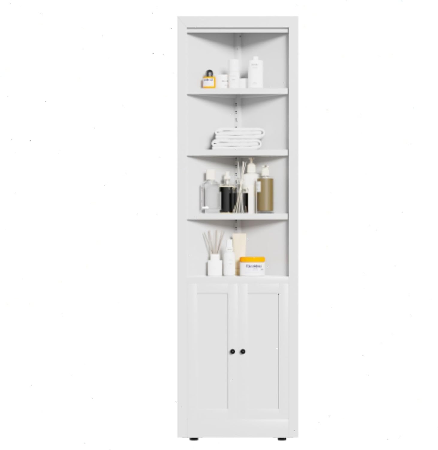 Metal Pantry Storage Cabinet with 4 Adjustable Shelves, 71" Tall Corner Cabinet for Bathroom, Corner Shelf Cabinet for Kitchen, Dining Room, Living Room, Assembly Required(White)