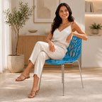 LeisureMod Asbury Modern Dining Chair, Blue, Polypropylene Seat | Chrome Legs, Comfortable Solid Back, Kitchen and Dining Room, Affordable Contemporary Seating