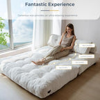 MAXYOYO Folding Sofa Bed, Convertible Chair Bed with Pillow | Foldable Couch with Back Support, Portable Fold Out Chair Comfy Floor Sofa for Living Room Bedroom, Beige, Double
