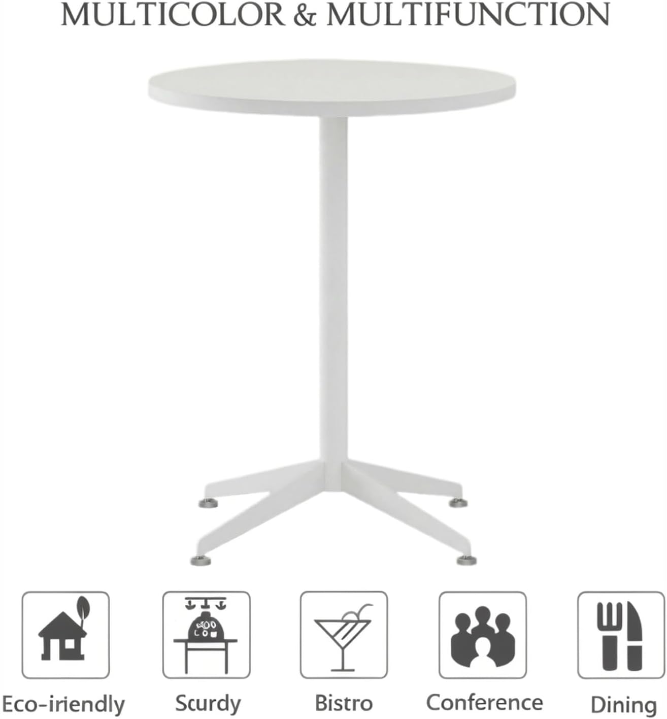 Small Round Pedestal Dining Table for 2-23.6" Modern White Kitchen Table with Sturdy Metal Cross-Leg Base, 1-Inch Thick Waterproof MFC Top, Space-Saving Bistro Table for Apartment, Studio, Breakroom